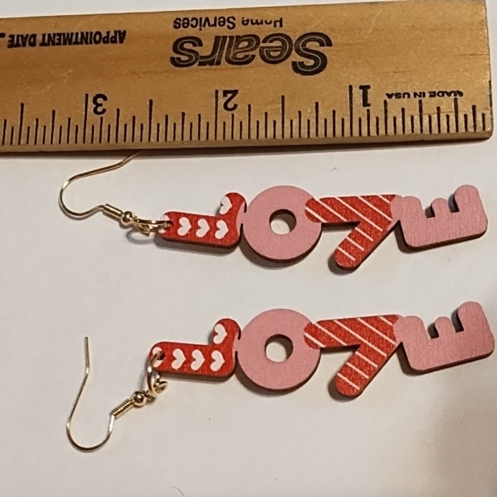 NWT Pink and Red LOVE Earrings - Picture 2 of 4